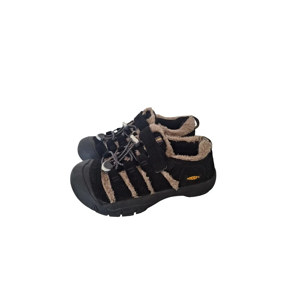 Keen Kids Howser II Black Suede Faux Fur Lined Bungee Sneakers Size 3Y 1026625